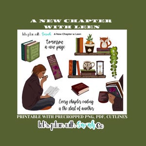 Un nouveau chapitre avec des autocollants de lecture imprimables LEEN, un agenda, un journal, dessinés à la main, un album de scrapbooking, un bullet journal, pour bujo, garder des souvenirs