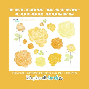YELLOW WATERCOLOR ROSES Printable Planner stickers  rose stickers  scrapbooking stickers Bullet journal downloads