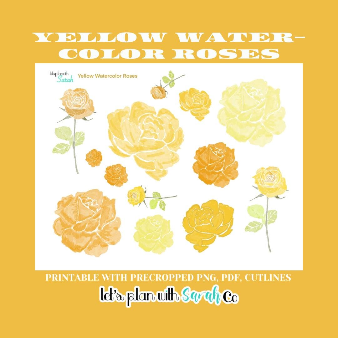 YELLOW WATERCOLOR ROSES Printable Planner Stickers Rose Stickers ...