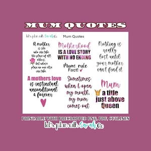 MOM QUOTES Printable stickers for planners, memory journals, scrapbooks, journals, Mothers Day Cards etc.