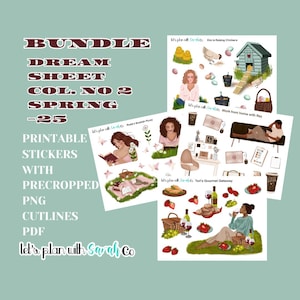 DREAM SHEET PRIMAVERA -25 n. 2 Adesivi stampabili primaverili ed estivi per le tue agende, diari, libri dei ricordi, album di ritagli o diari spazzatura.
