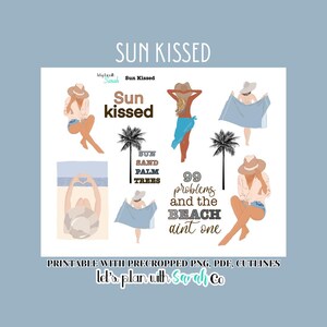 SUN KISSED Puppen und Strand Zitate Printable Planner Aufkleber, Aufkleber Scrapbooking Aufkleber Bullet Journal Downloads