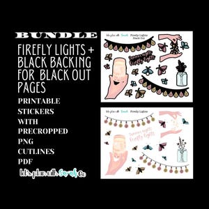 Peut inclure: Ensemble d'autocollants imprimables avec des lumières de lucioles, des bocaux et des fleurs dans des tons roses, dorés et verts. Le texte "Summer nights firefly lights" est inclus. L'ensemble comprend des fichiers PNG pré-découpés et des contours PDF.