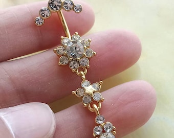 Piercing para ombligo de circonita de 14G y 10 mm, diseño de flor, joyería corporal, piercing para el ombligo, el mejor regalo para ella.