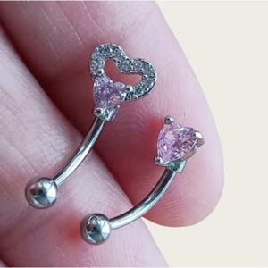 Piercing para ceja con circonita de 16 g y 8 mm, piercing para ceja con forma de corazón, piercing para el cuerpo, piercing para el cuerpo, piercing para el cartílago, piercing para ceja con forma de barra curva.