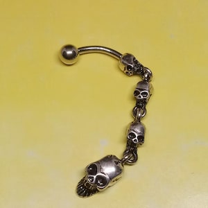 14G Halloween Belly Button Ring,Retro Navel Ring,Bar Length 10mm Body Jewelry,skull head Belly Ring, Best Gift For Her,Long Navel piercing