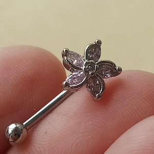 Piercing para ceja con circonita cúbica de 16 g y 8 mm, piercing para ceja, piercing para el cuerpo, piercing para el cuerpo, piercing para el cartílago, piercing para ceja con forma de flor.