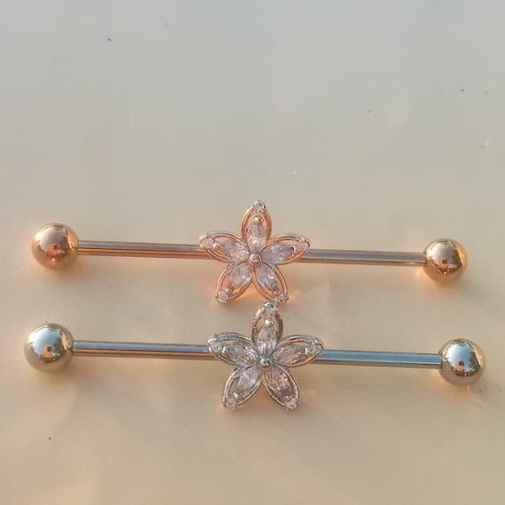 14G industrial barbell,starflower industrial barbell,Industrial jewelry piercing,ear piercing, friendship earrings