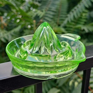 Vintage Green Uranium Depression Glass Citrus Reamer Juicer Handle & Spout