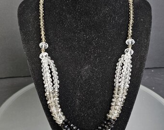 Glass Beaded Tri-Tone Necklace with Drop Earrings Set