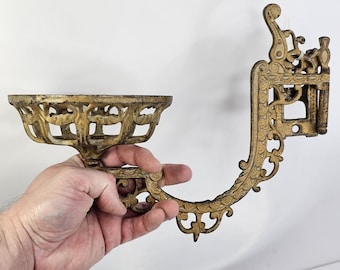 Antique Ideal Stover MFG Cast Iron Gold Oil Lamp Wall Sconce W/ Swing Bracket