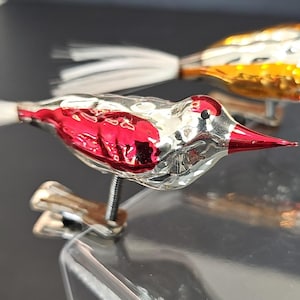 Vintage Clip on Bird Ornaments Christmas Baubles Germany Mercury Glass Vintage