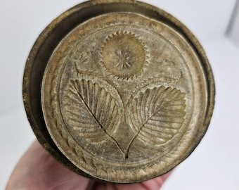 Vintage Wooden Butter Mold Press Floral Folk Art Carved Round Primitive Kitchen
