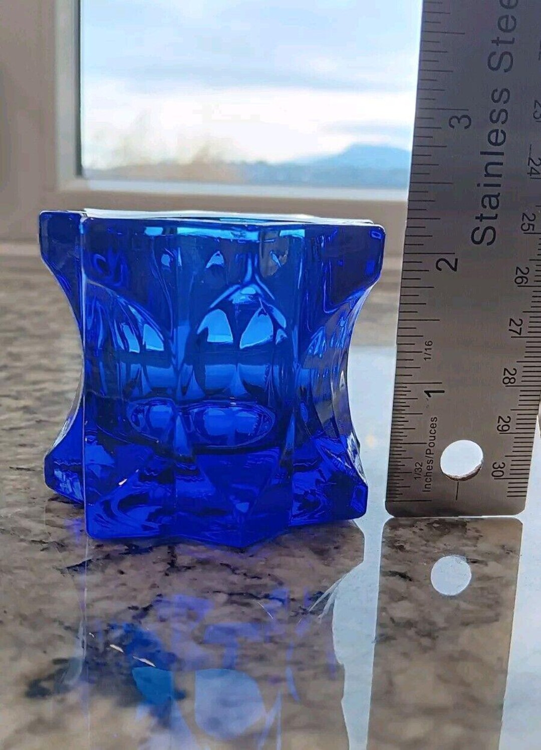 ヴィンテージ コバルトブルー クリスタル キャンドルホルダー - 日本製