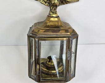 Brass Carriage Lantern Eagle Top Glass Panel Candle Oil Lamp Decor As Is