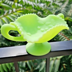 Fenton Uranium Lime Green Satin Footed Candy Dish With Handles Geiger Checked