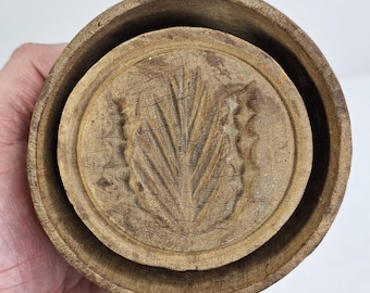 Vintage Wooden Butter Mold Press Floral Folk Art Carved Round Primitive Kitchen