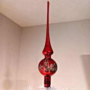 Vintage Mercury Glass Tree Topper Finial: Large Silvered Red Ornament