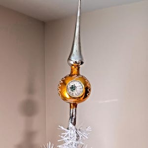 Vintage Mercury Glass Tree Topper Finial : Yellow Silver 10 Inch