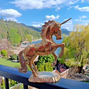 Vintage Solid Brass Unicorn Equestrian Mythical Rearing Up Statue 6.5in Made in India