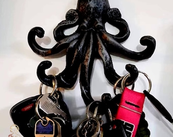 Ganci da parete in ferro battuto a forma di polpo in ottone antico vintage, ganci decorativi per chiavi, ganci da parete per bagno, ganci per asciugamani
