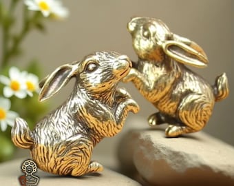 Mini Rabbit Figure Brass Hare Ornament Cute Rabbit Statue Antique Home Decor  Charming Home Brass Figure Unique Office Desk Decoration
