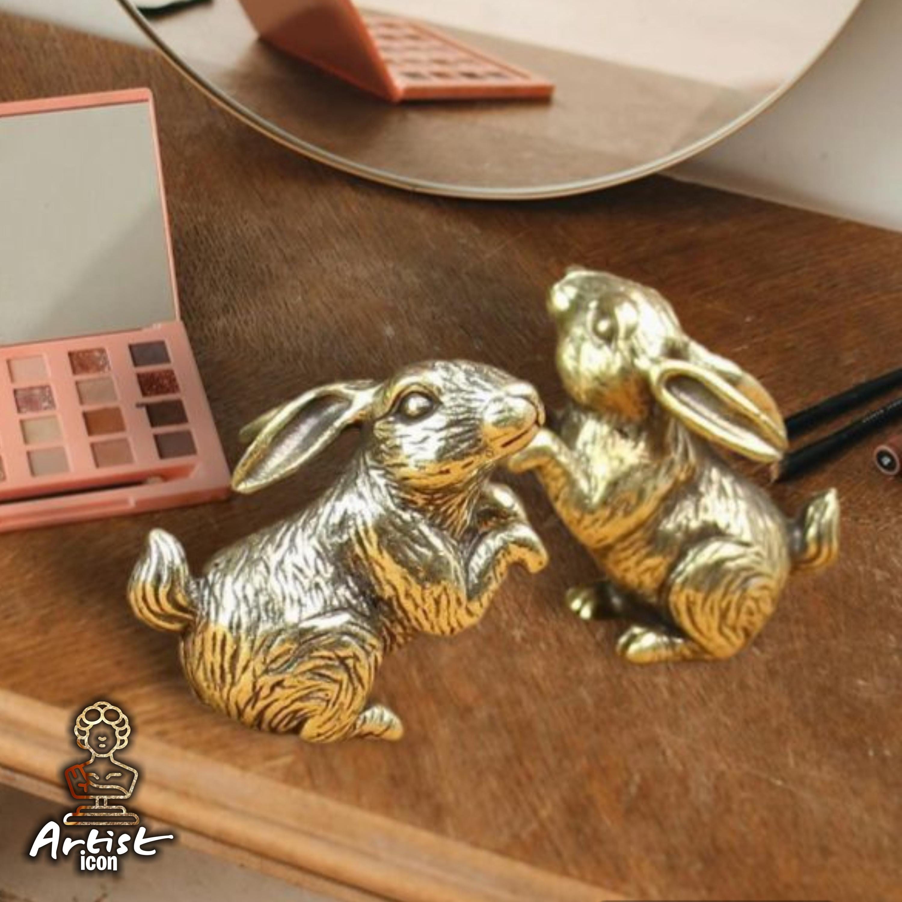 Mini Rabbit Figure Brass Hare Ornament Cute Rabbit Statue Antique Home ...