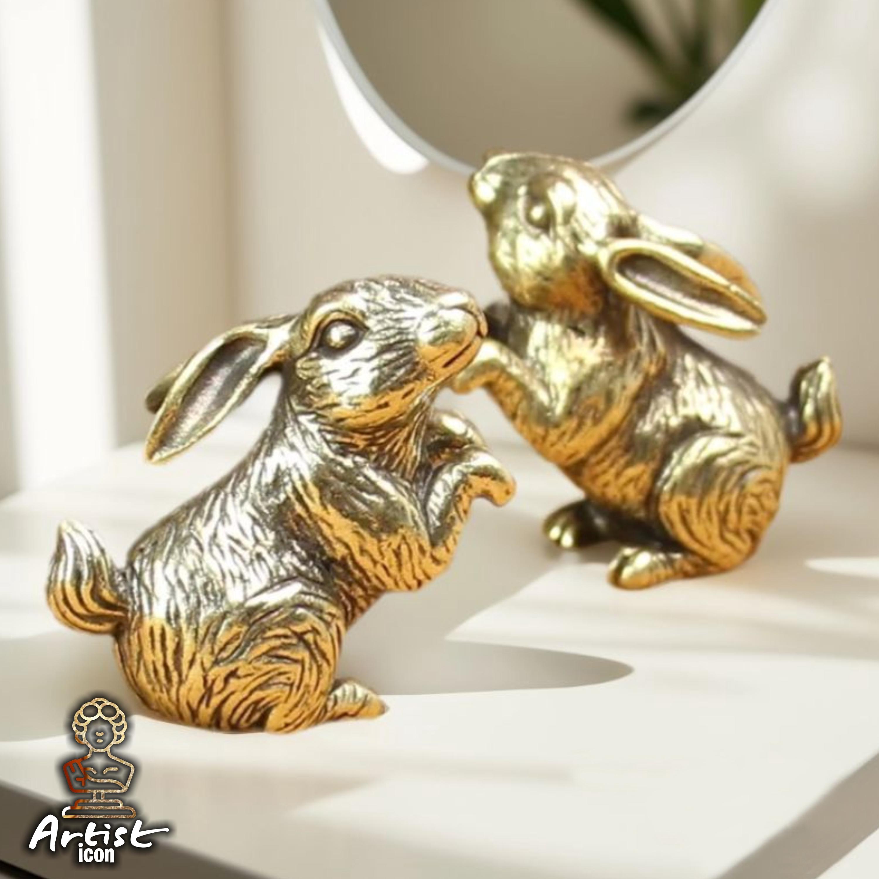 Mini Rabbit Figure Brass Hare Ornament Cute Rabbit Statue Antique Home ...