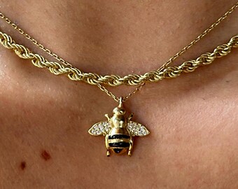 925 Sterling Silver Gold Plated Bee Necklace, Dainty Honeybee Pendant Jewelry, Nature Inspired Gift for Her, Cute Insect Charm Necklace