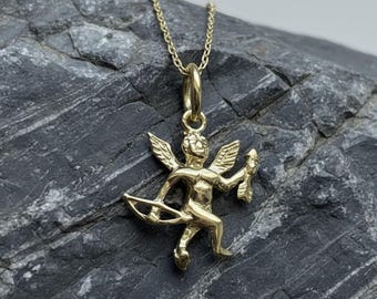 Gold Angel Necklace, 925 Sterling Silver Cupid Charm, Guardian Angel Jewelry, Valentine Gift, Dainty Celestial Pendant for Her
