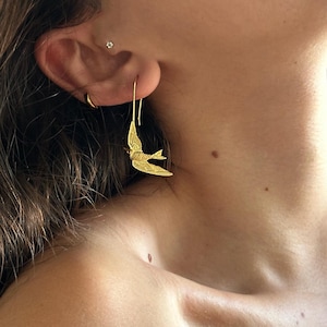 Gold-Plated Bird Dangle Earrings -Elegant Flying Bird Jewelry - Lightweight Handmade Accessory for Women - Boho Bird-Themed Earrings