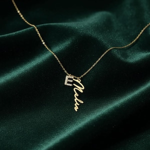 Custom Name Necklace with Letter Charm, Personalized Script Pendant, Gold Plated Jewelry Gift for Her, Customizable Name Necklace