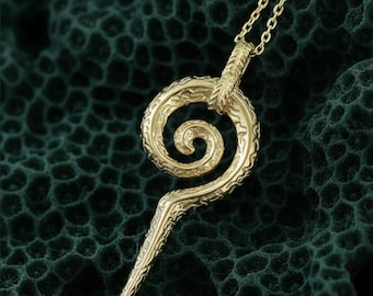 Gold Spiral Pendant Necklace, Textured Swirl Design, Unique Statement Jewelry, Artistic Gold-Plated Pendant for Women