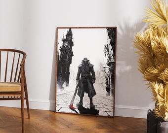 Der letzte Jäger von Yharnam Wall Art Print | Bloodbunde inspiriert Digitaldruck, Gothic druckbare Kunst, Soulslike Spiel Fan Kunst, Gothic Spiel Kunst