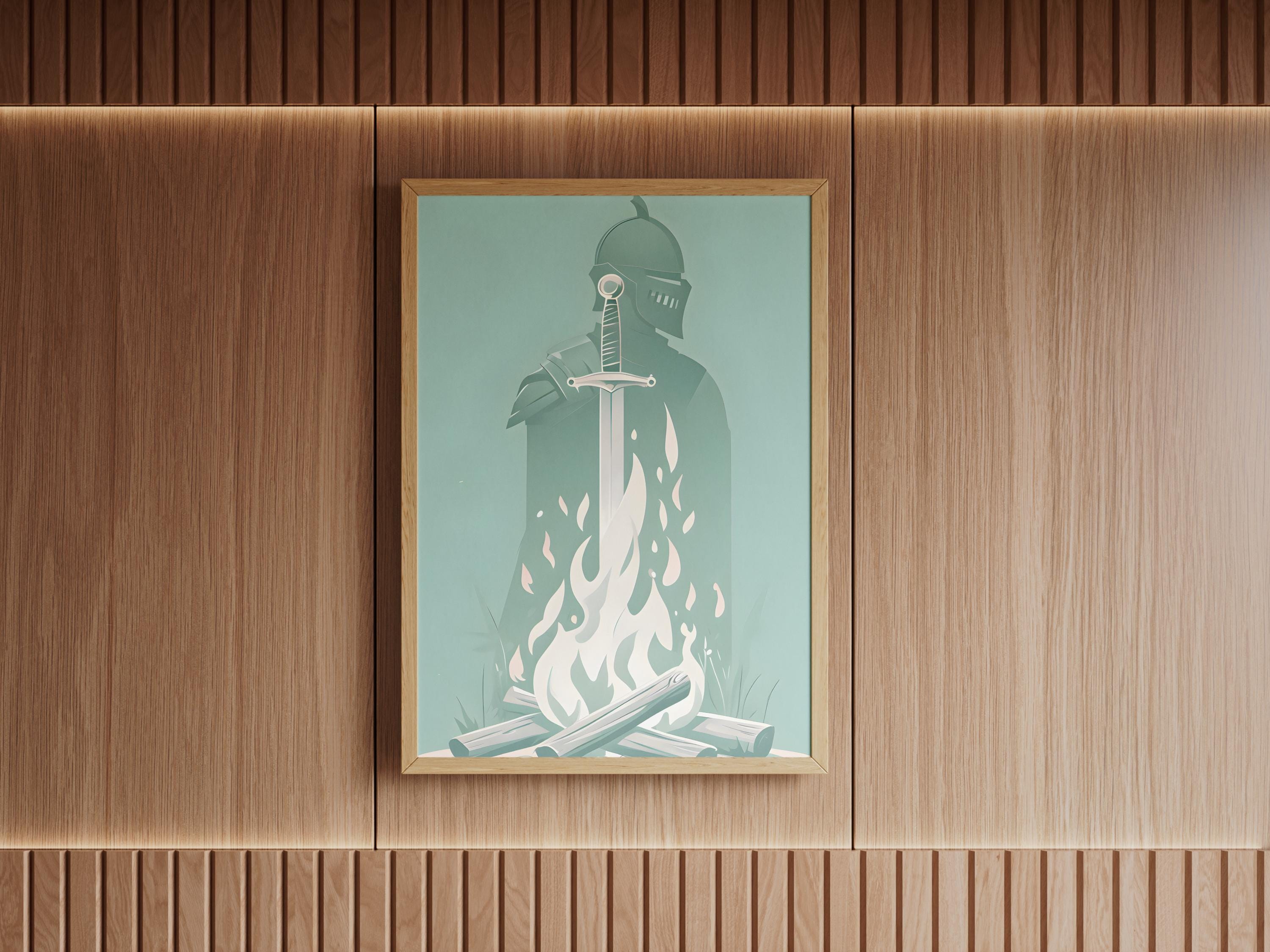 Asche und Flamme – Bonfire Knight Art | Von Dark Souls inspiriert, DS3 Digital Druck, DS3 Lagerfeuer, Soulslike Spiel Fan Art, Dark Souls Lagerfeuer Druck