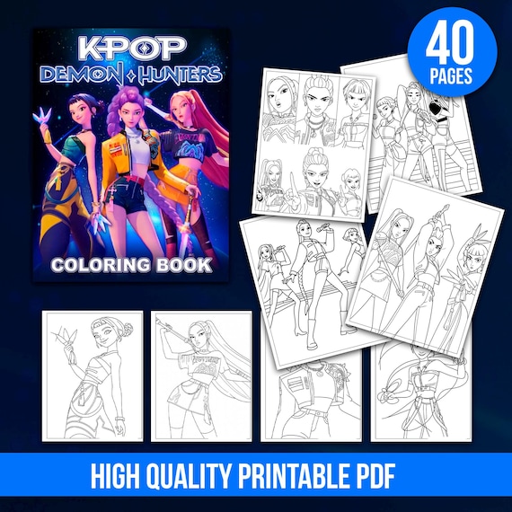 Demon Hunters Kpop Coloring Pages, Huntrix Saja Boys Coloring Book, Printable PDF Digital Download,Kpop Coloring Pages, coloring sheets kids