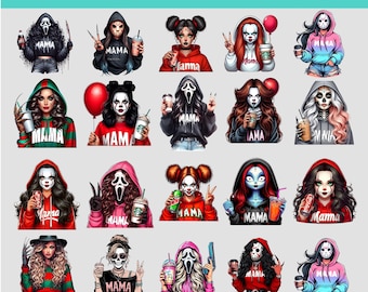 Horror Halloween Character MAMA Family PNG Bundle, Halloween Killer Mama Svg, Halloween Mama Clipart Design png,20 PNG Horror Mama Bundle