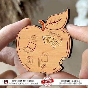 Personalisierte Lehrer Apfel Wertschätzung Danke Laser Cut Datei, Schulverzierung, Glowforge bereit, apfelförmige Lehrer Geschenk SVG