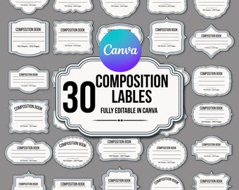 30 Composition Book Label Svg Bundle, Composition Notebook Labels, School Sticker Printable, Notebook cover print, Book Label Teacher gift