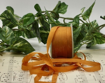 Burnt Orange Silk Ribbon 1/4” wide BY THE YARD