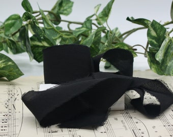 Black Frayed Silk Ribbon 1.25" -2" wide