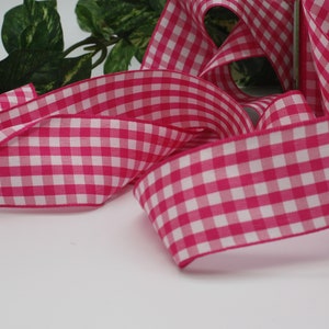 Pink/White Gingham Check Ribbon 1.5" wide BY THE YARD