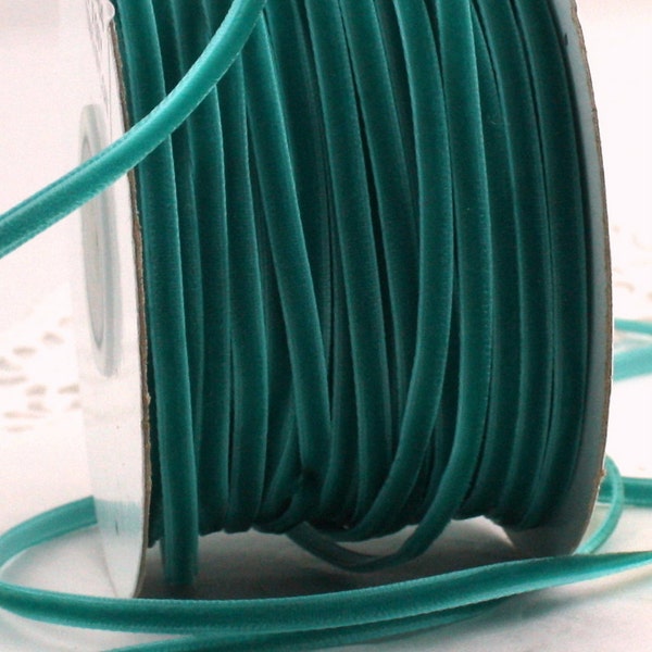 Teal Velvet Ribbon 1/8" wide by the yard, Dark Aqua Velvet