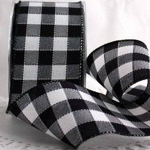 Wired Black/White Buffalo Plaid Ribbon 2.5" wide BY THE YARD