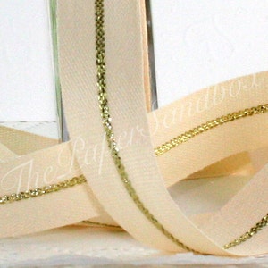 Gold Center Stripe Twill Ribbon 7/8” wide BY THE YARD