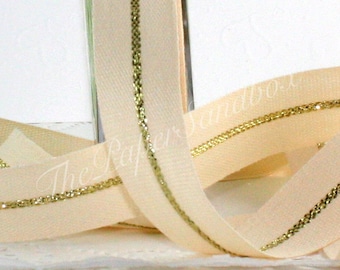 Gold Center Stripe Twill Ribbon 7/8” wide by the yard