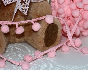 Pink Pom Pom Ribbon Trim 1/2" wide by the yard