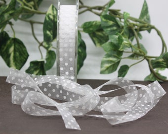 2 yards Sheer White Polka Dot Ribbon 5/8” wide