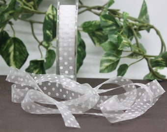 Sheer White Polka Dot Ribbon 5/8” wide BY THE YARD