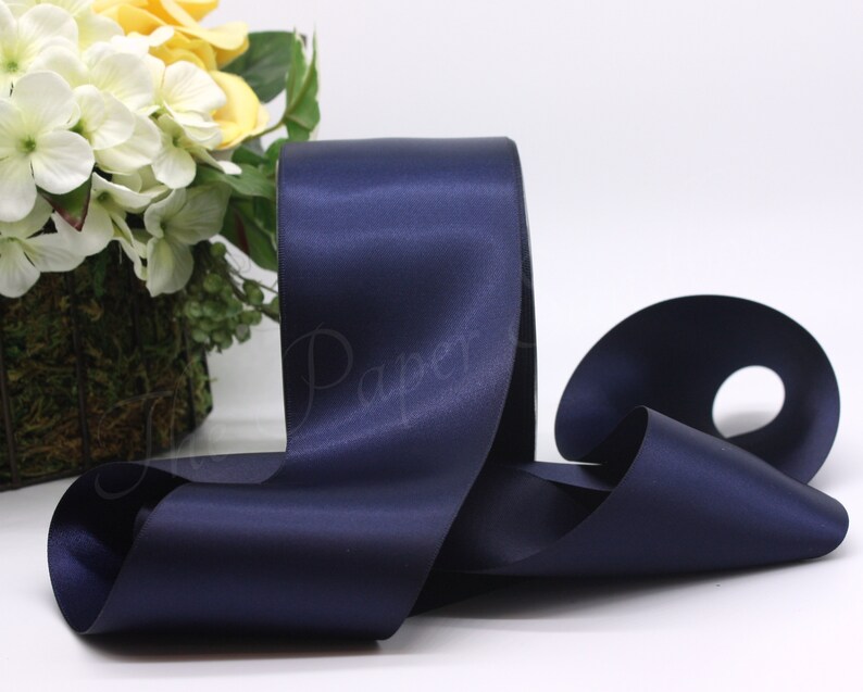 Navy Blue Satin Ribbon 2.5 Wide BY THE YARD Double Faced - Etsy